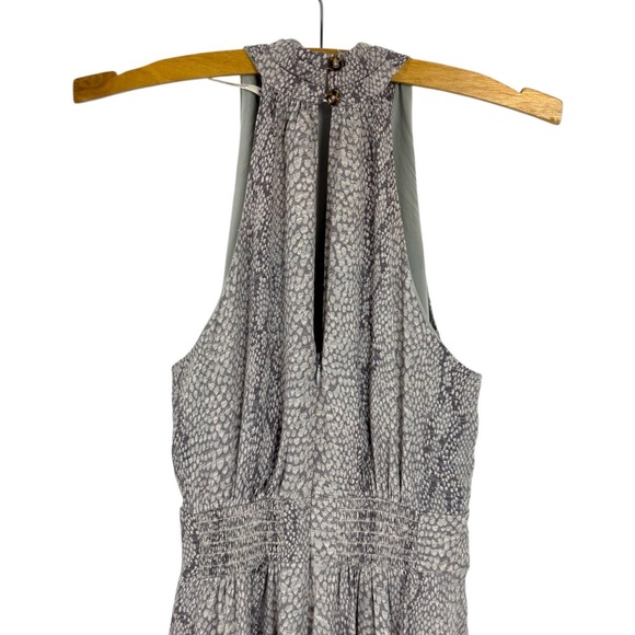 Anthropologie Marta Snakeskin Midi Dress Gray Tie Waist Belted Boho Size 6 - Picture 9 of 16